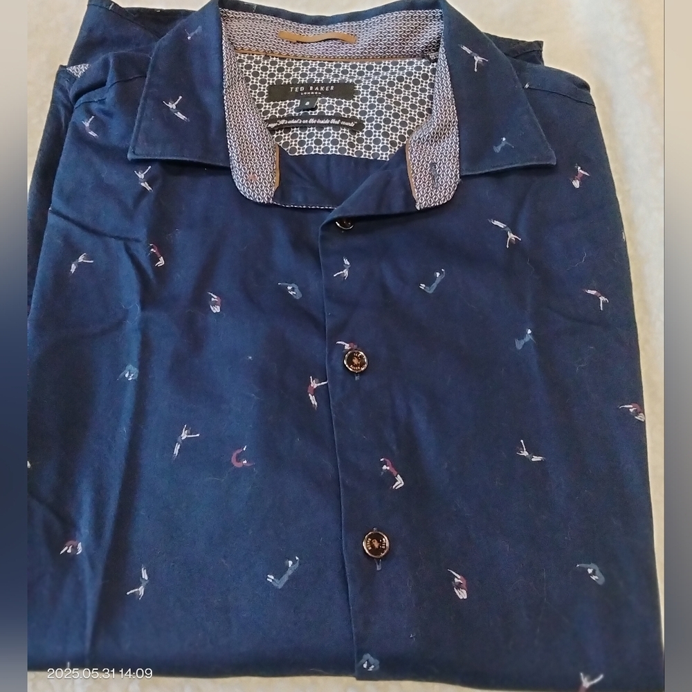 Ted Baker Navy Acrobat Button-Up Collared Shirt - Picture 1 of 7